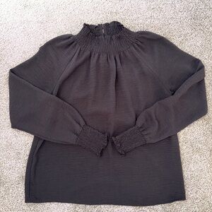 Nine West Black Blouse with Ruffled Neck